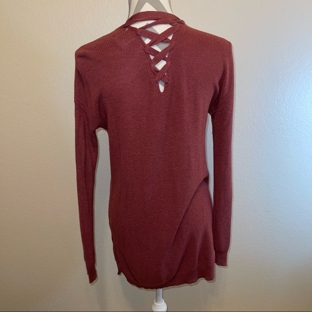 Hippie Rose Dusty Pink Ribbed Lace Up Back & Sides Long Open Cardigan Small